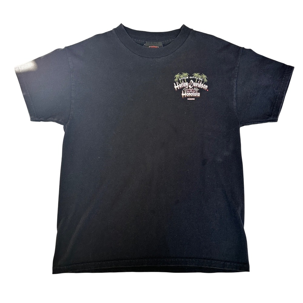 Harley‎ Davidson Honolulu Hawaii Graphic T Shirt Black Youth Medium 10-12